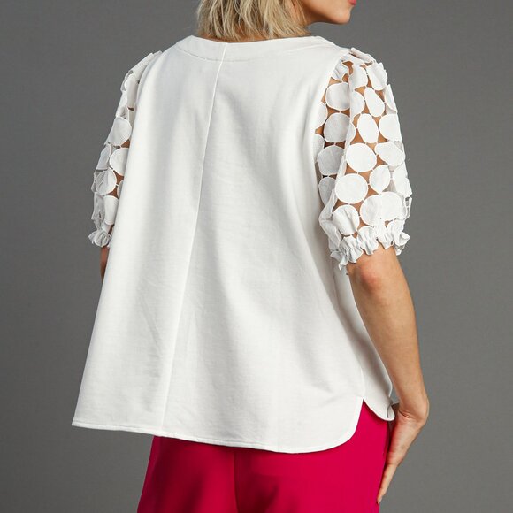 Umgee Puff Sleeve Eyelet Blouse - Picture 2 of 3